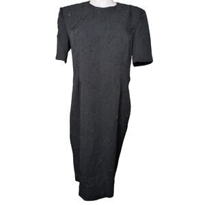 Vintage 3D Floral Midi Dress 16 Minimalist Classic Modest Demure Church Office